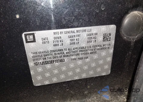 2014 Chevrolet Malibu 2Lz from USA, damaged, VIN 1G11J5SX3EF107453